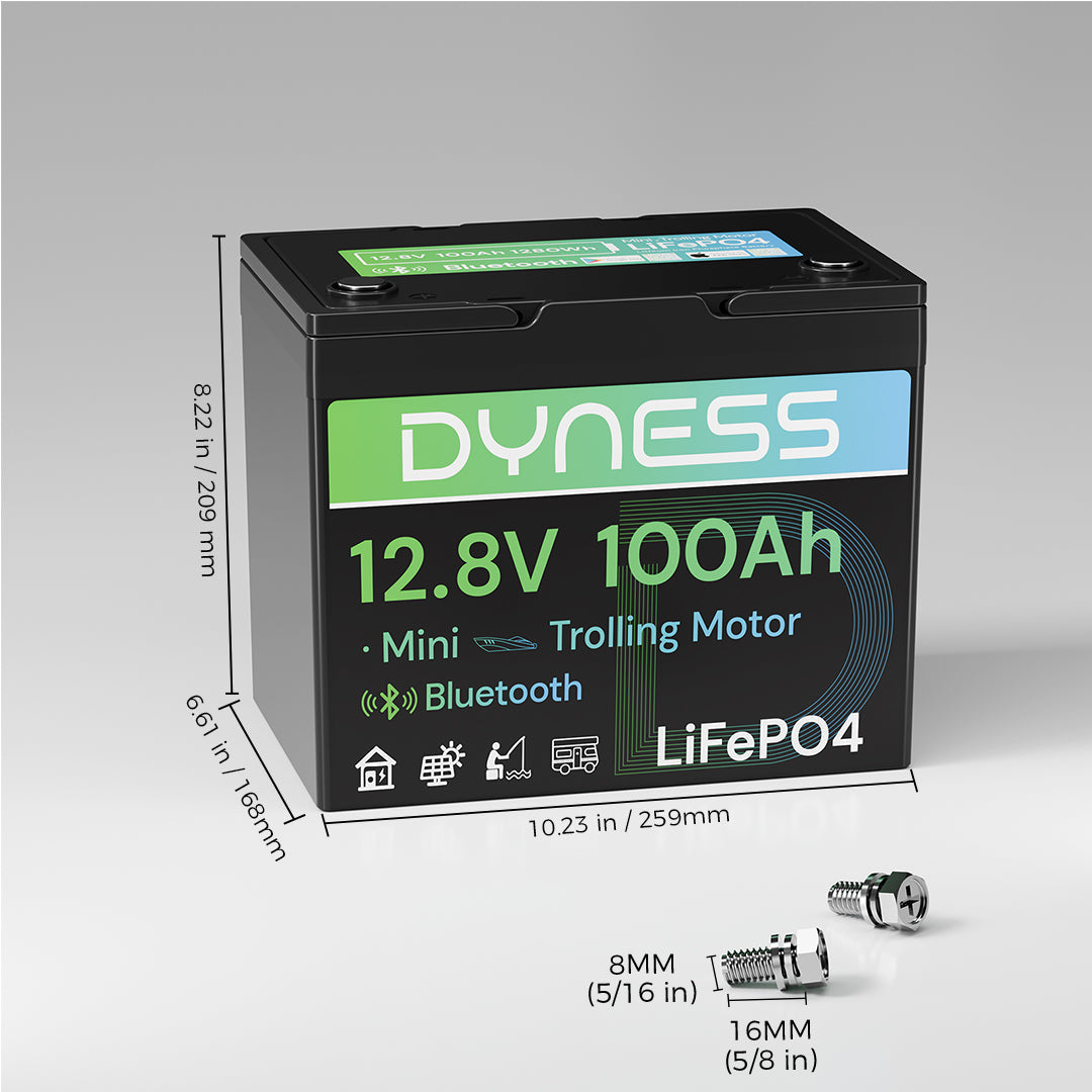 Dynesspower 12V 100Ah Group 24 Bluetooth-fähiger LiFePO4-Tiefzyklusakku